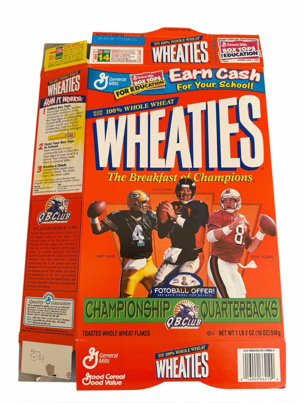 General Mills Wheaties Championship Quarterbacks Flat Box 1999 Young Elway Favre